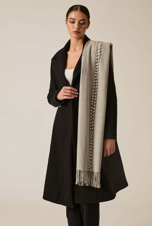Pale Grey Pearl Detail Scarf