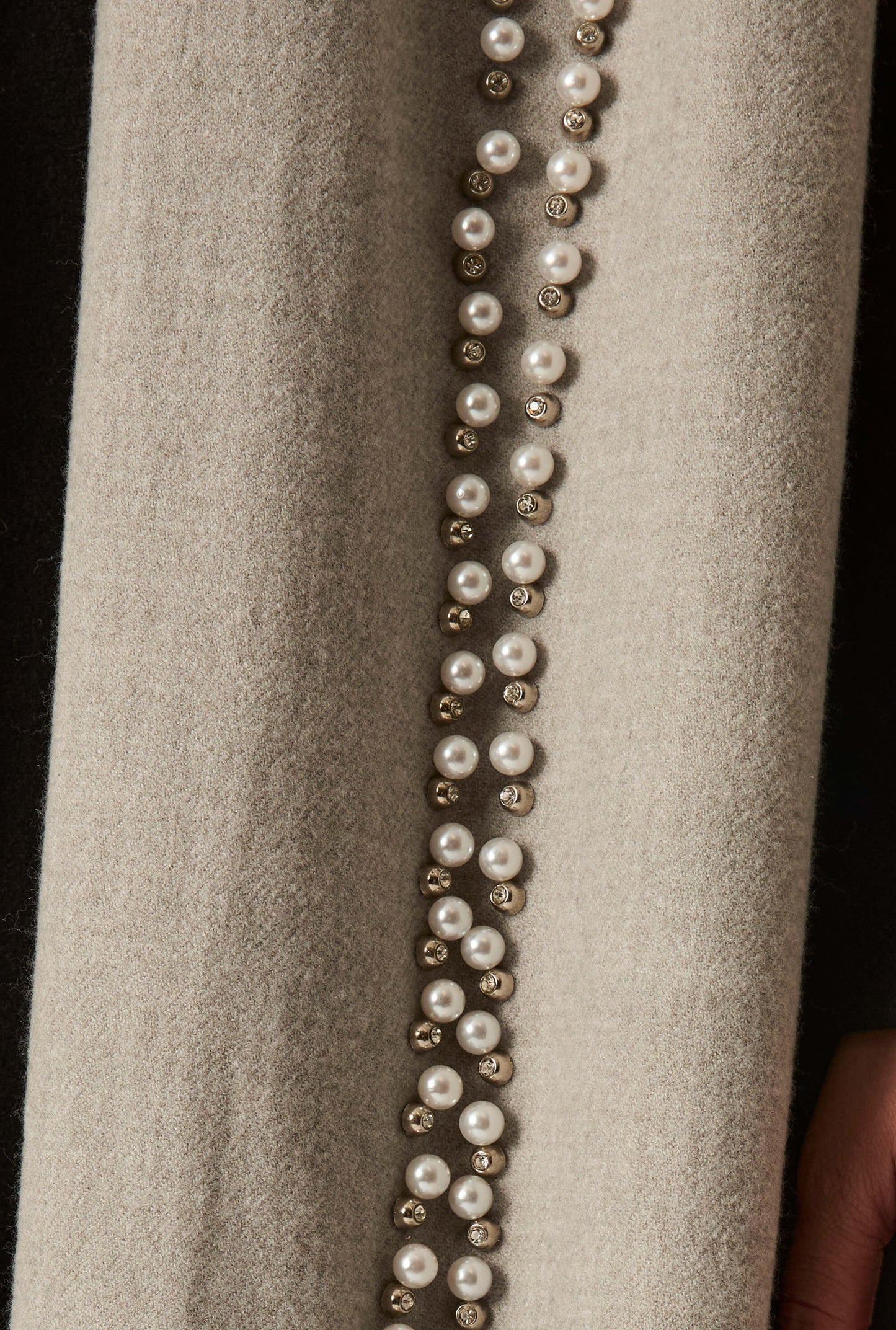 Pale Grey Pearl Detail Scarf