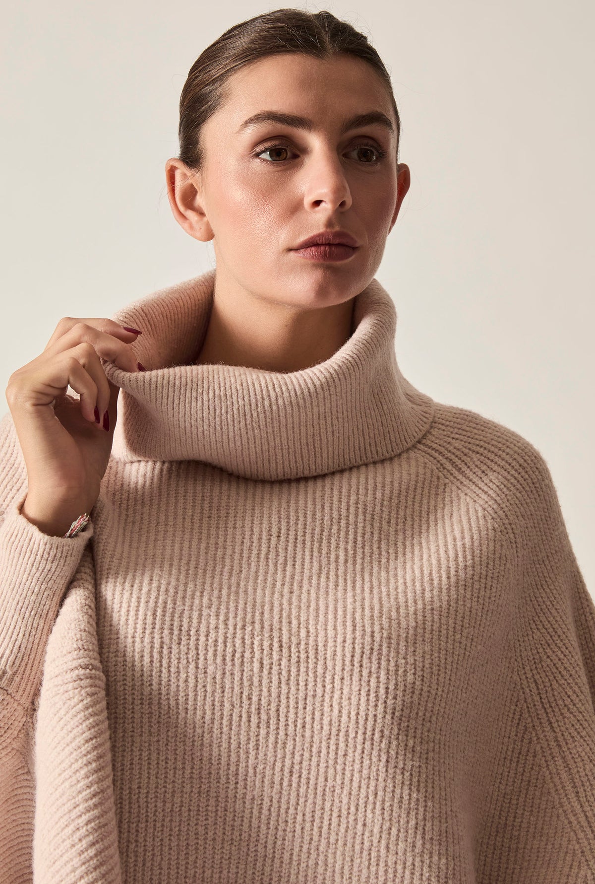 Pale Pink Balloon Sleeve Roll Neck Jumper