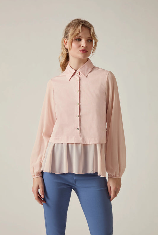Pale Pink Contrast Hem Blouse