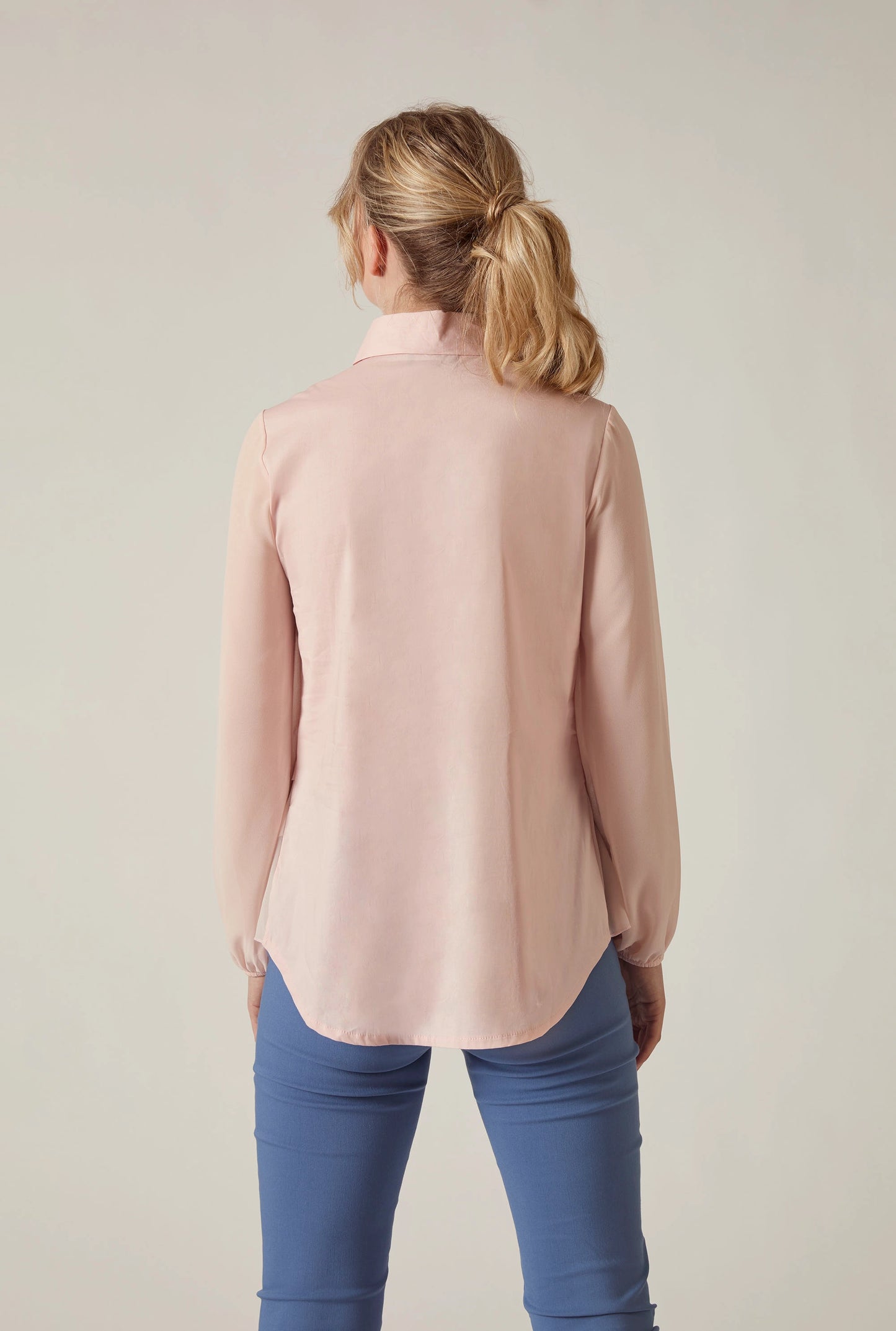 Pale Pink Contrast Hem Blouse