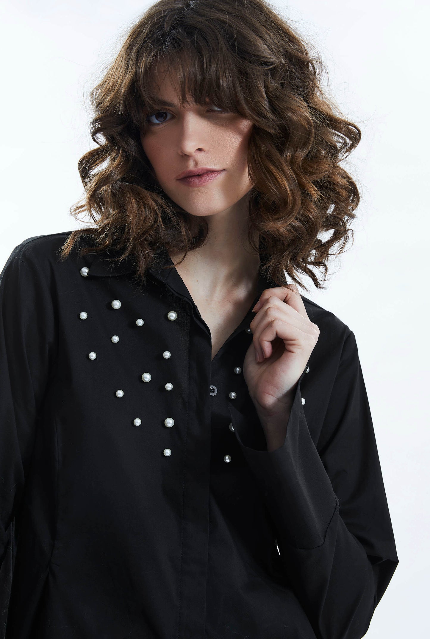 Pearl Detail Shirt Black