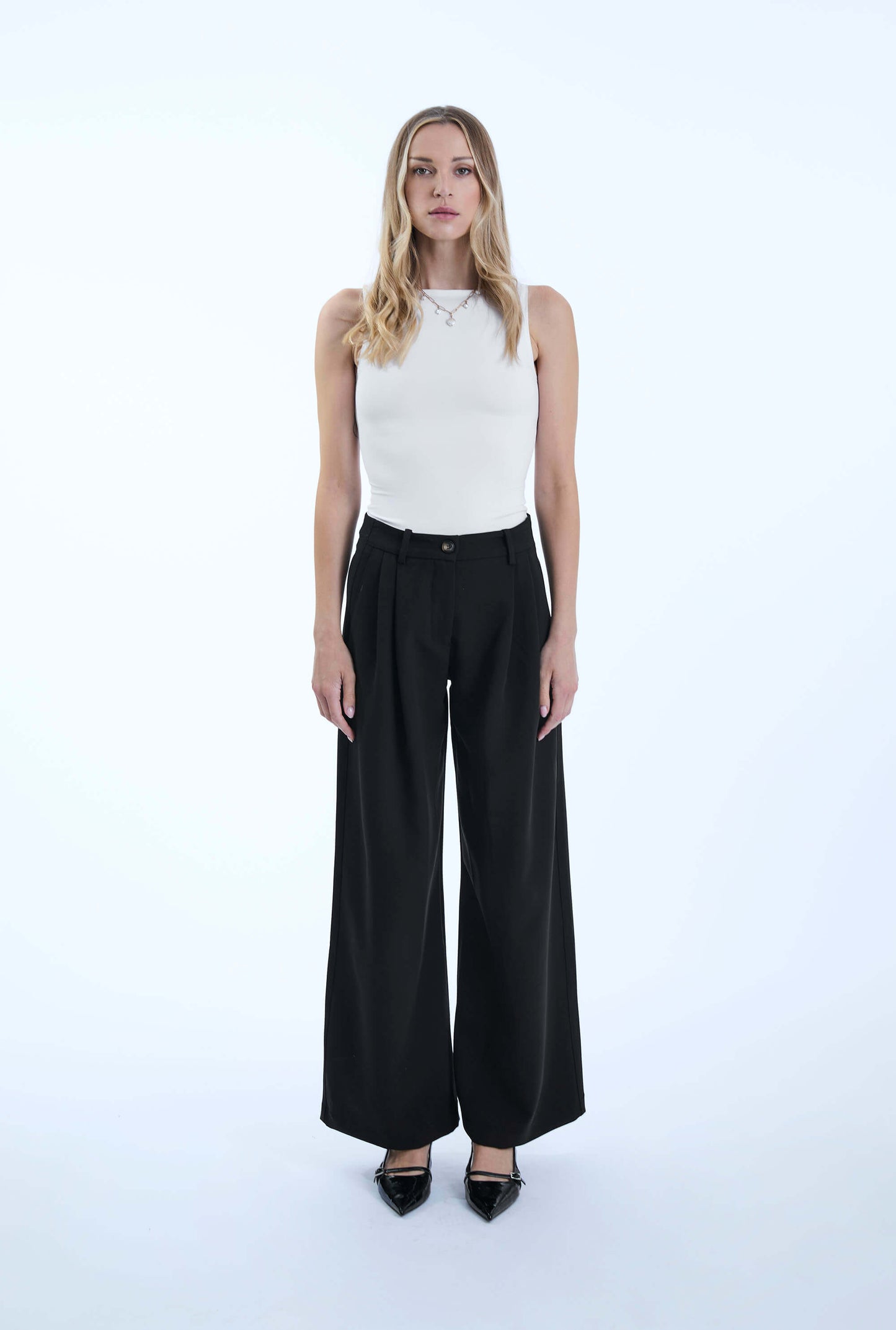 Pin Tuck Black Trousers