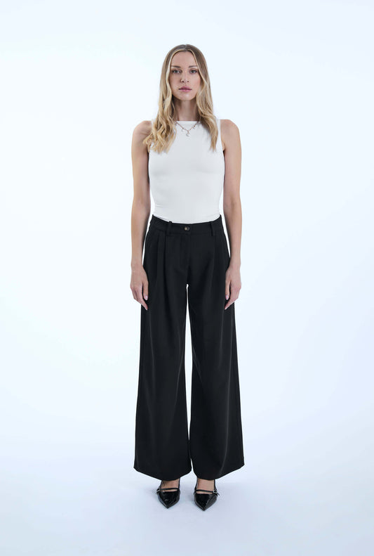 Pin Tuck Black Trousers