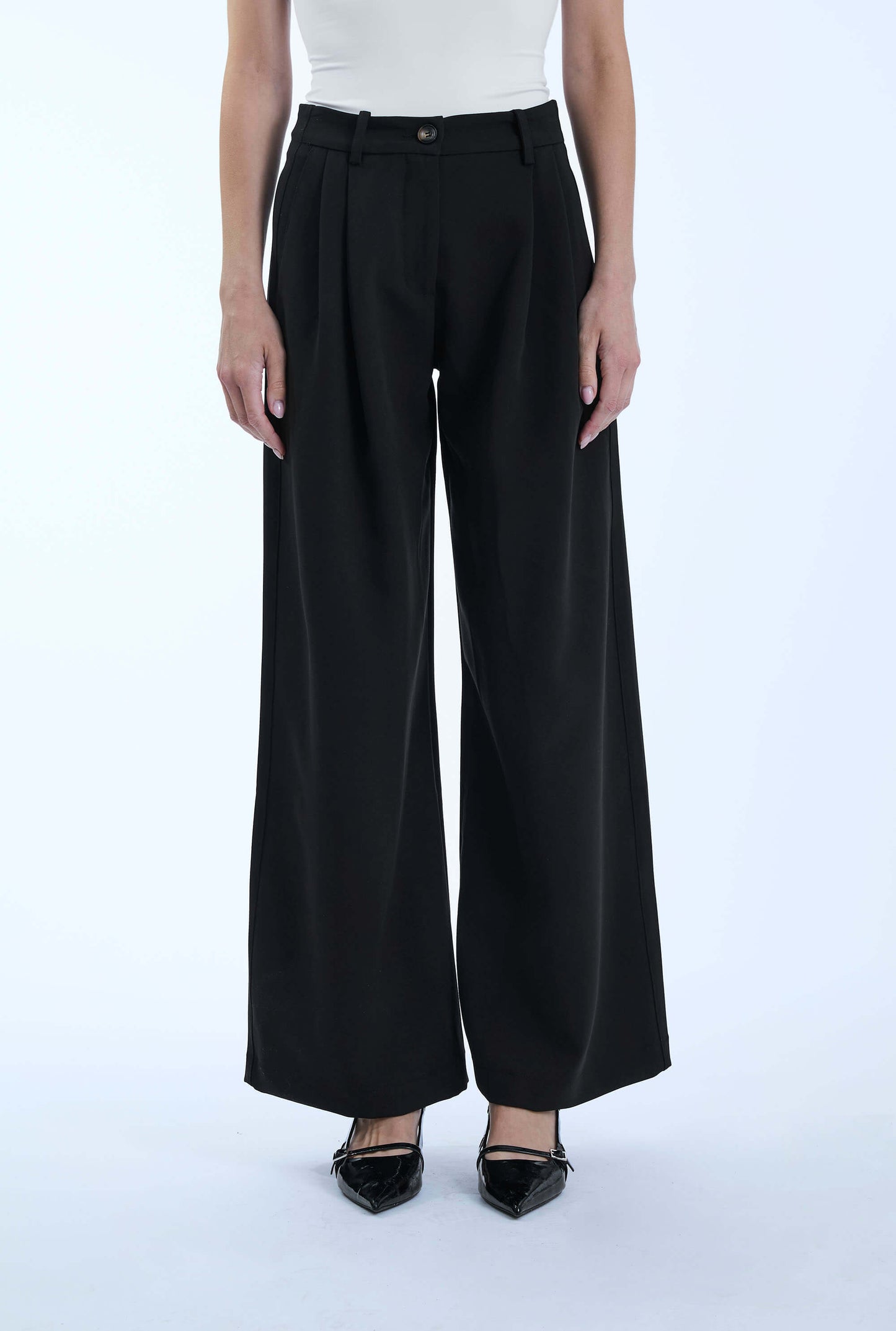 Pin Tuck Black Trousers