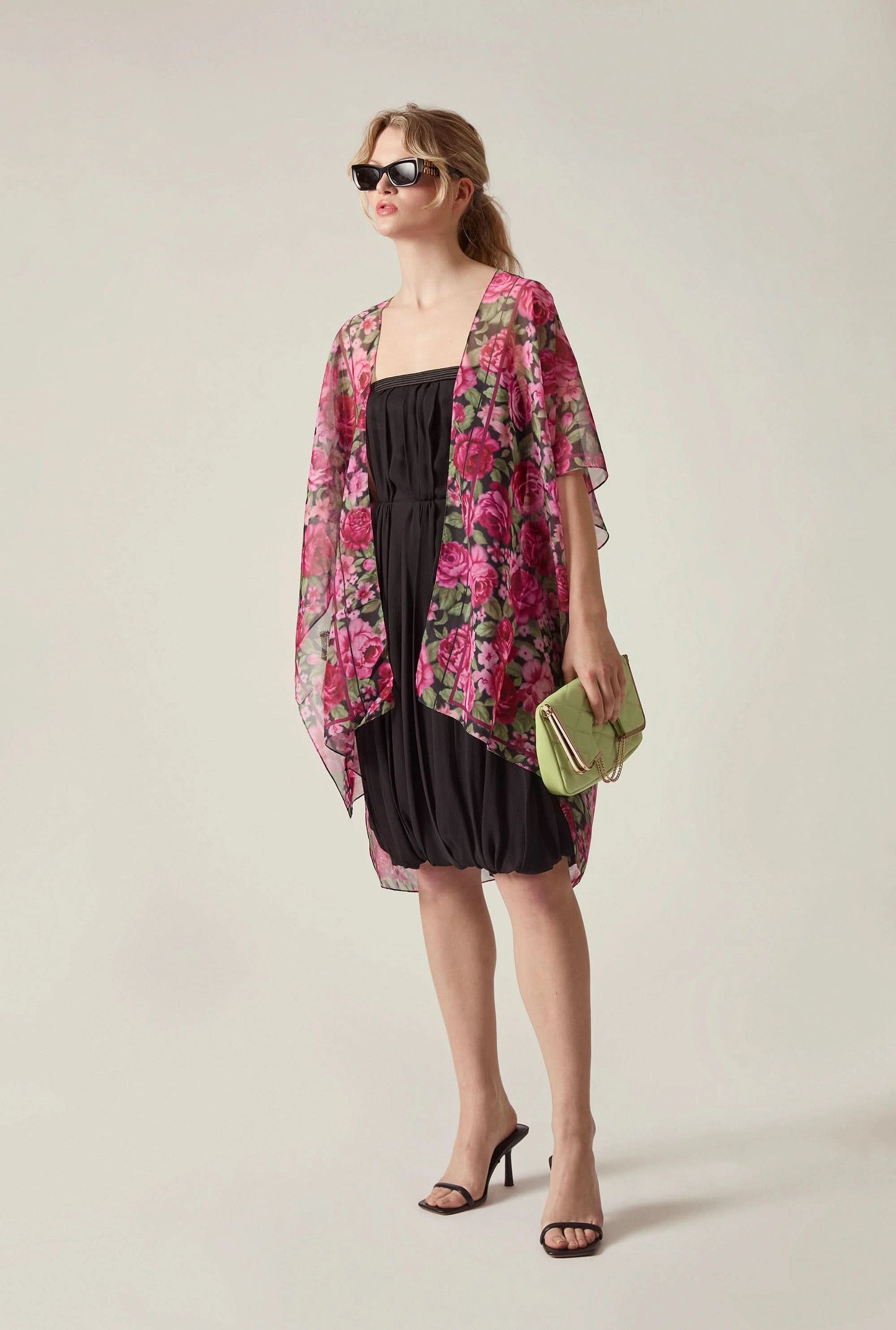 Pink Black Rose Print Kaftan