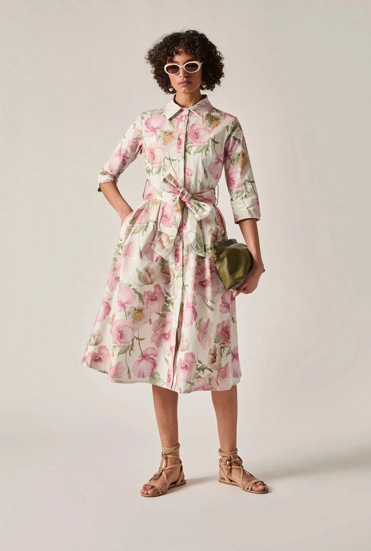Pink Bloom Cotton Midi Dress