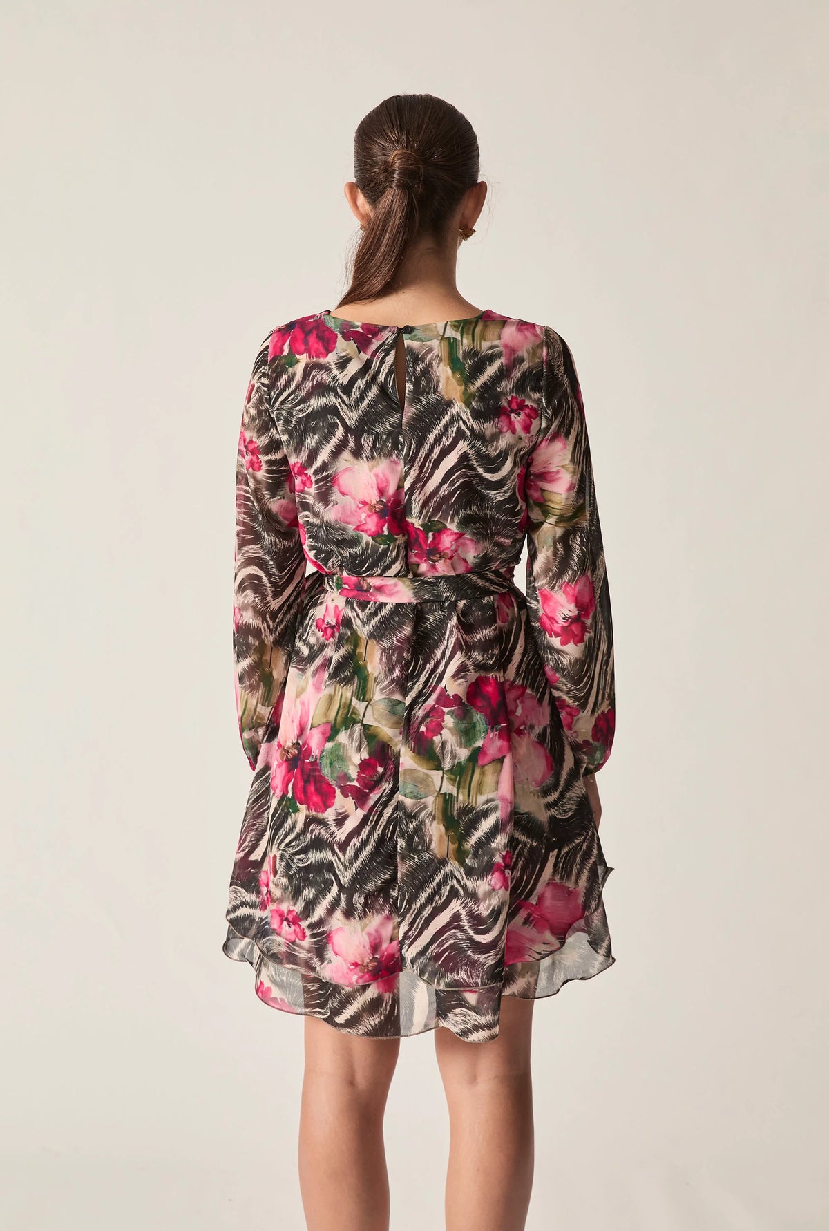 Pink Floral Print Belted Dress