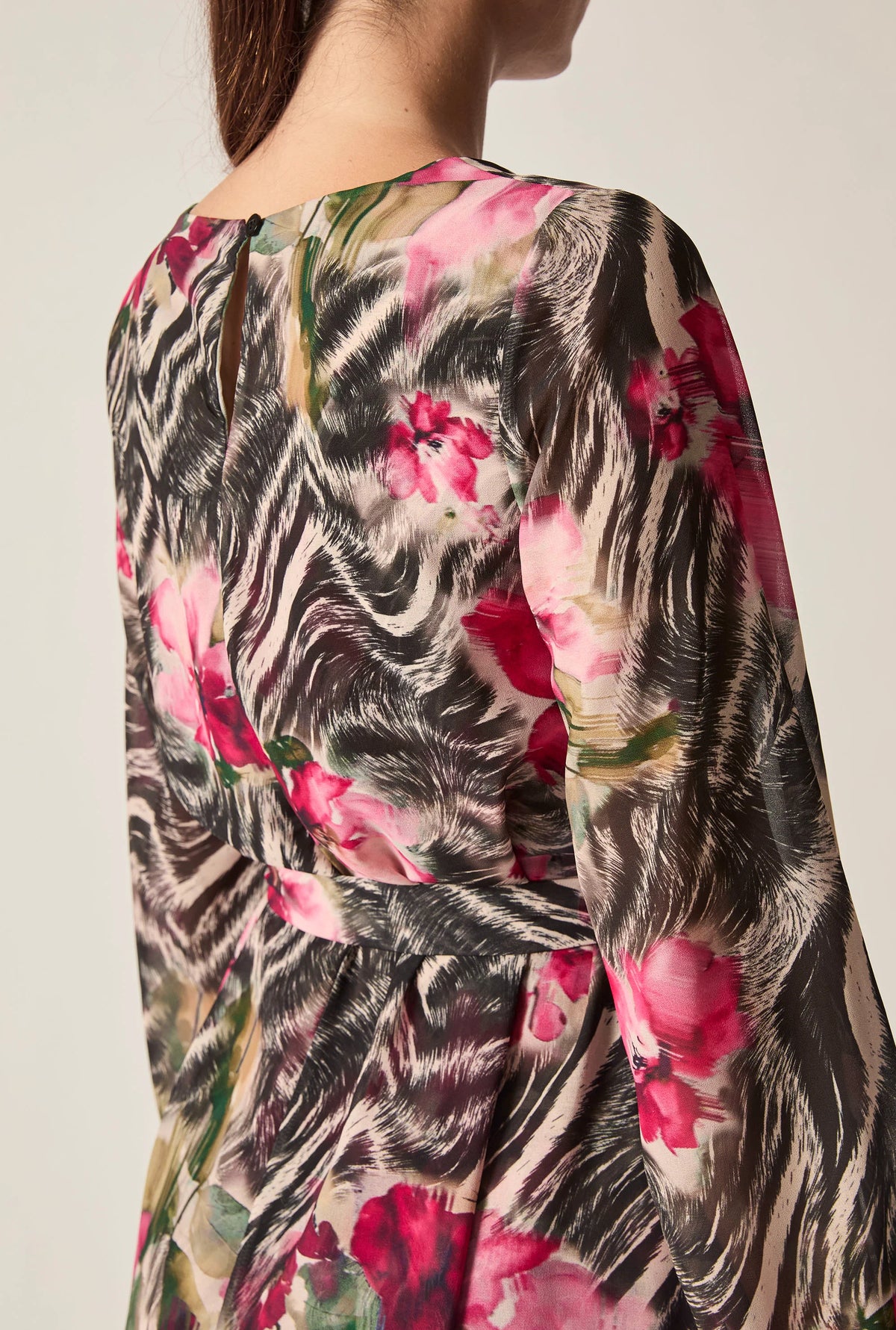 Pink Floral Print Belted Dress