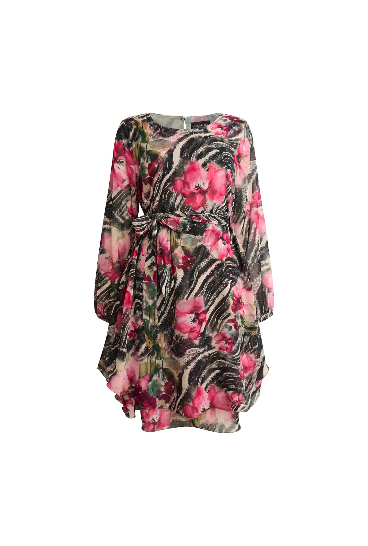 Pink Floral Print Belted Dress