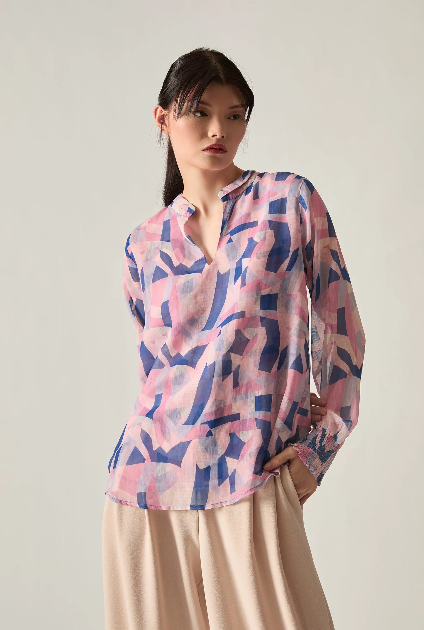 Pink Mosaic Print Blouse
