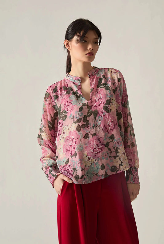 Pink Peony Print Blouse