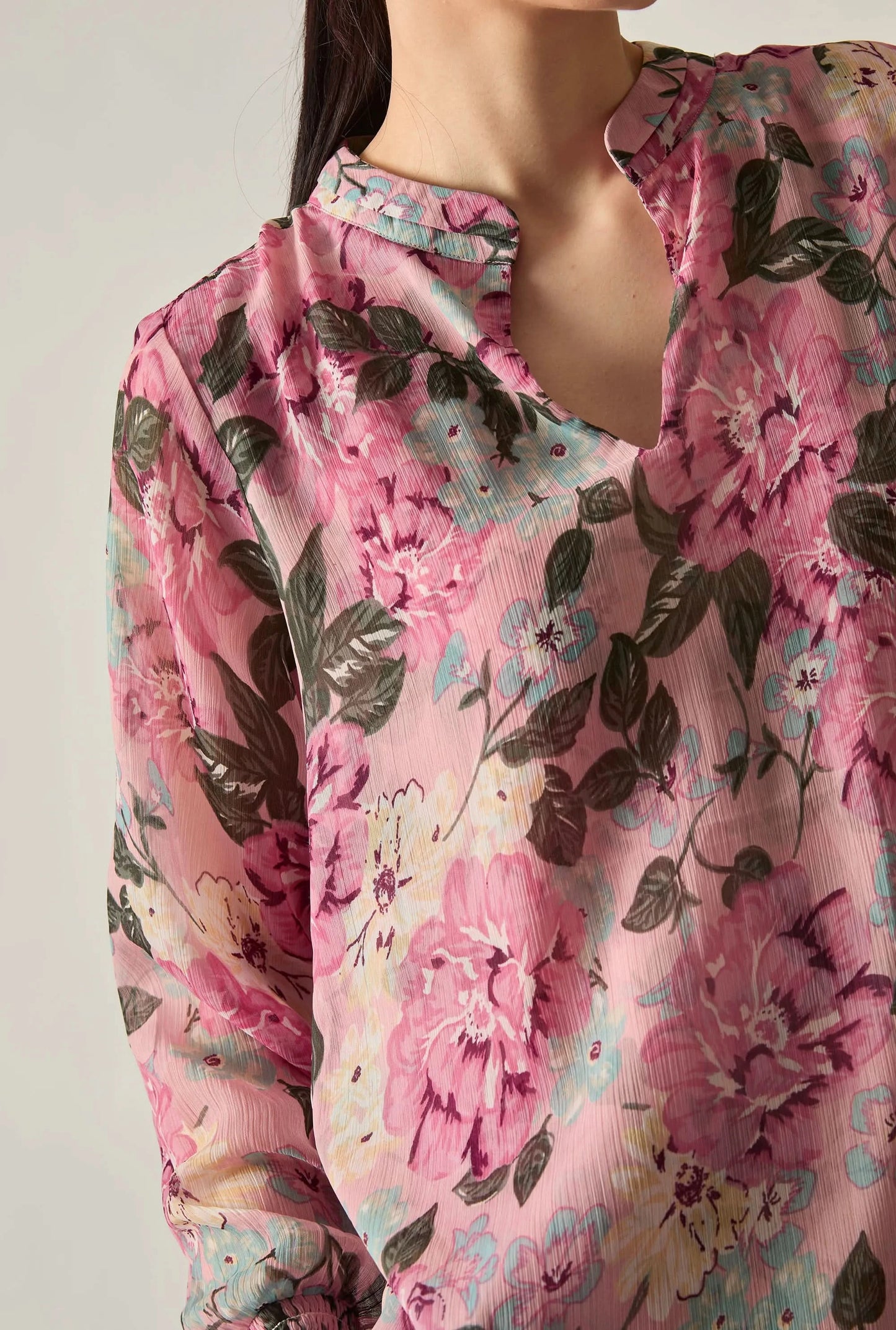 Pink Peony Print Blouse