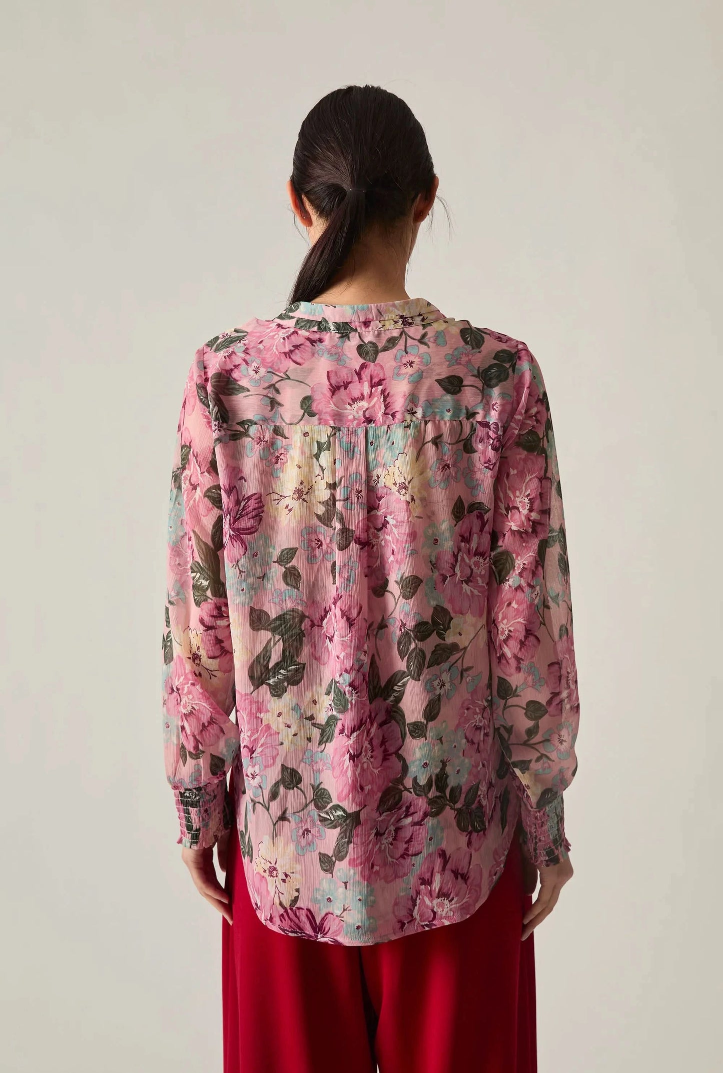 Pink Peony Print Blouse