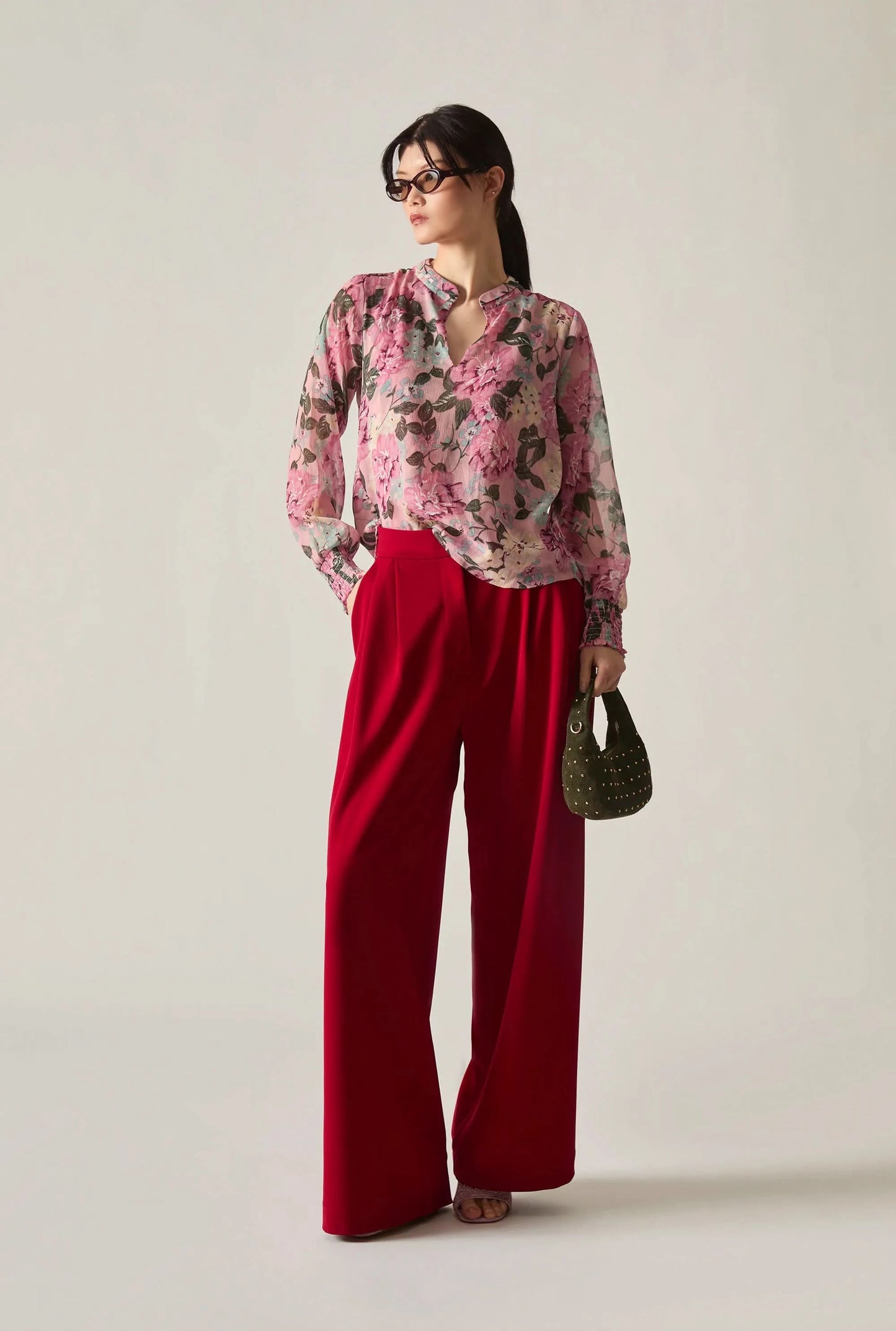 Pink Peony Print Blouse