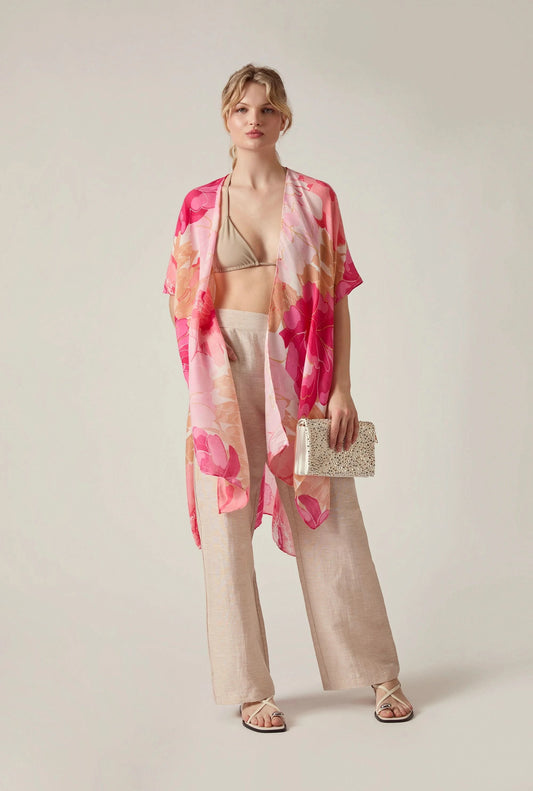 Pink Peony Print Kaftan