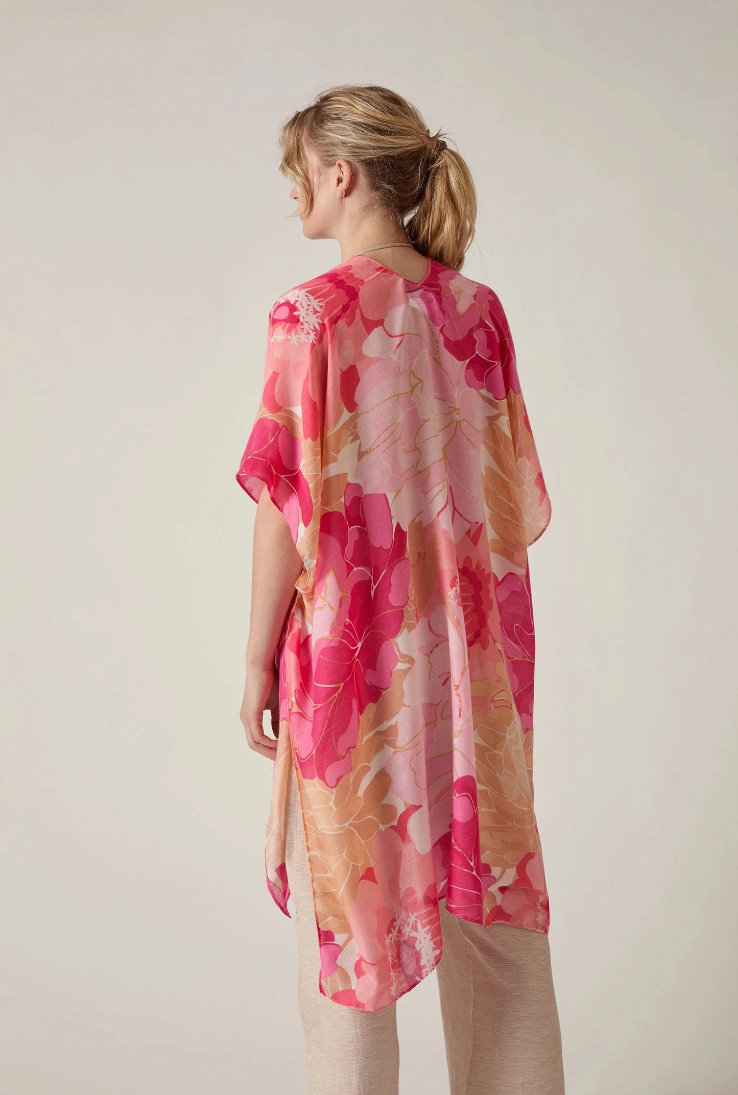 Pink Peony Print Kaftan