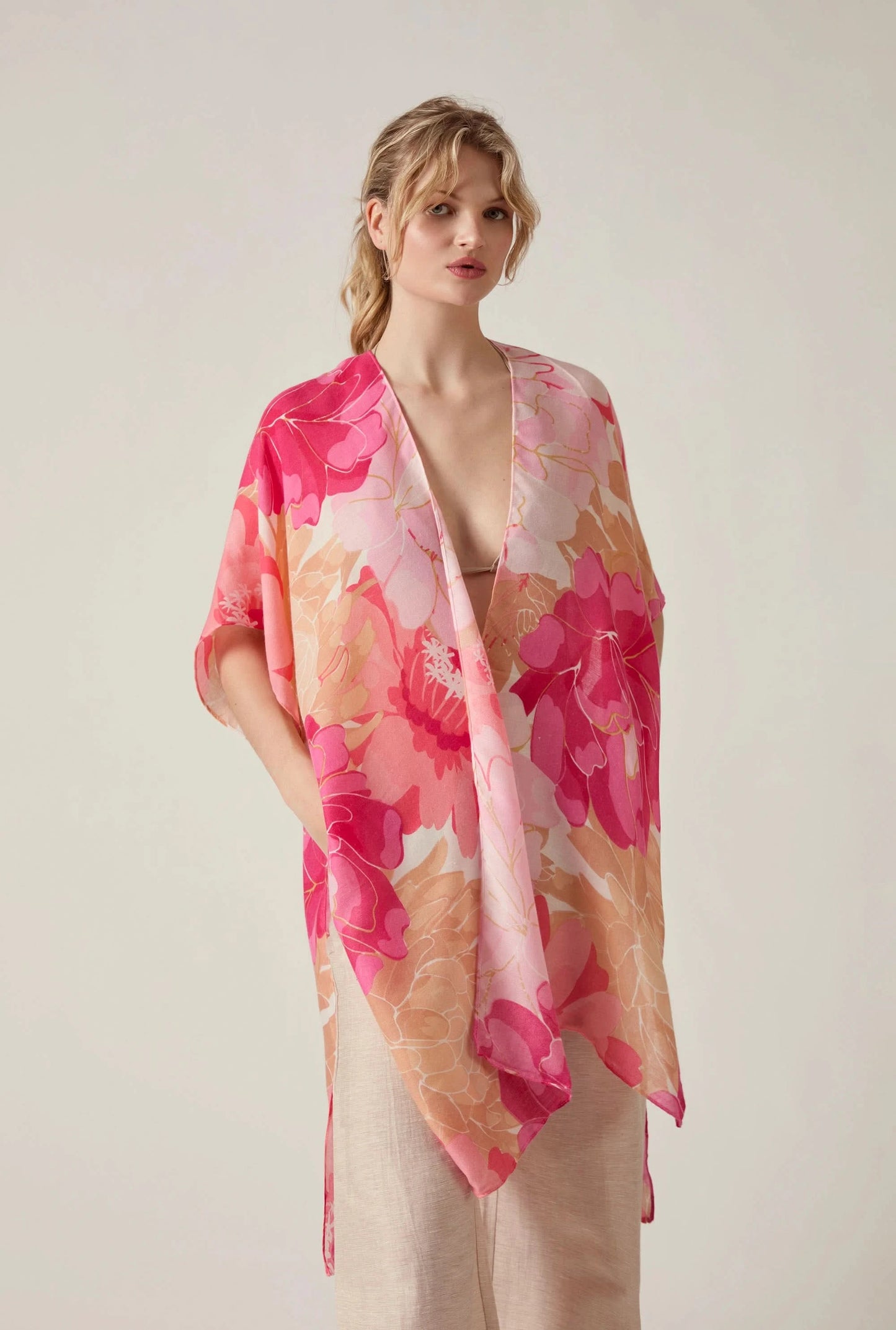 Pink Peony Print Kaftan