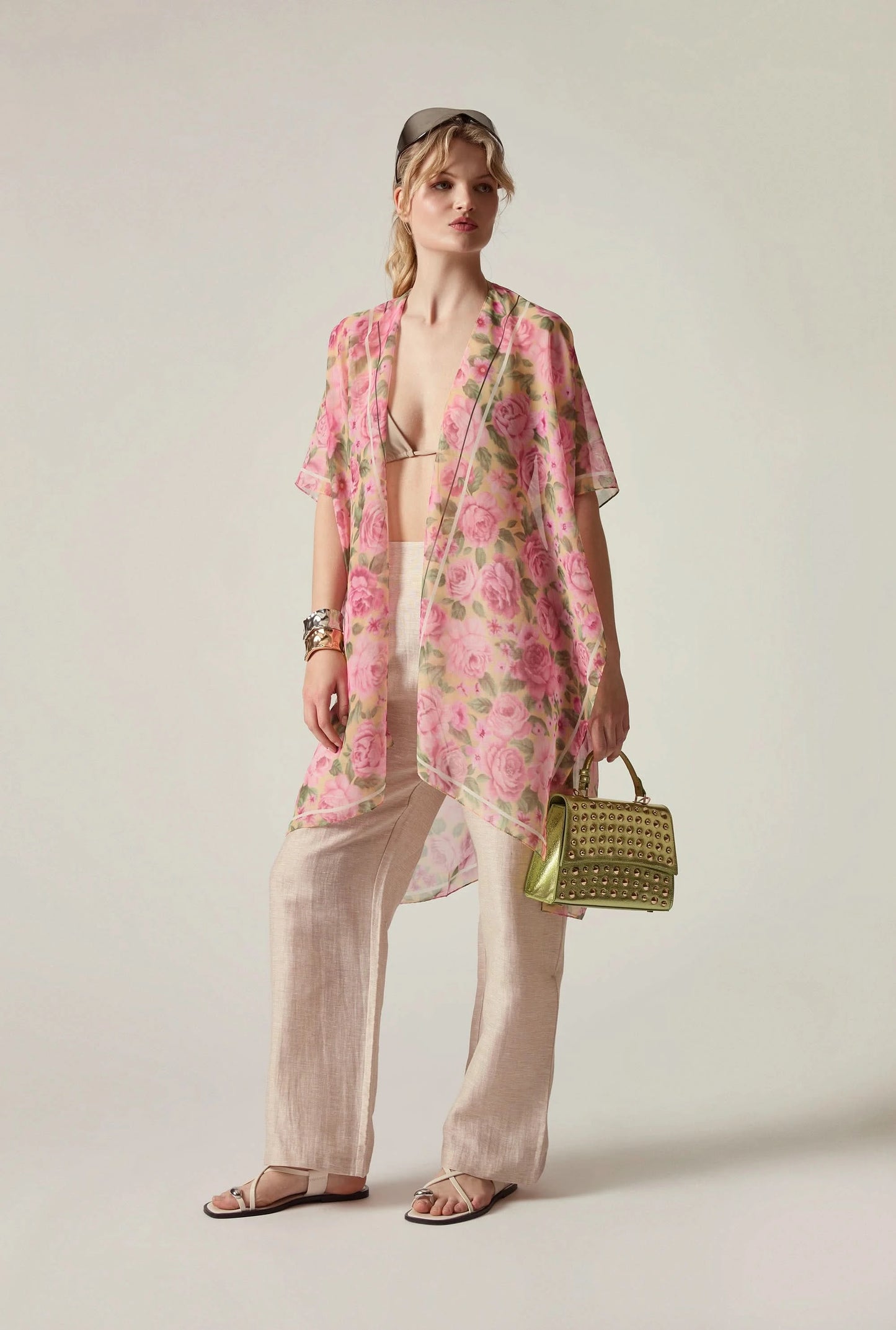 Pink Rose Print Kaftan