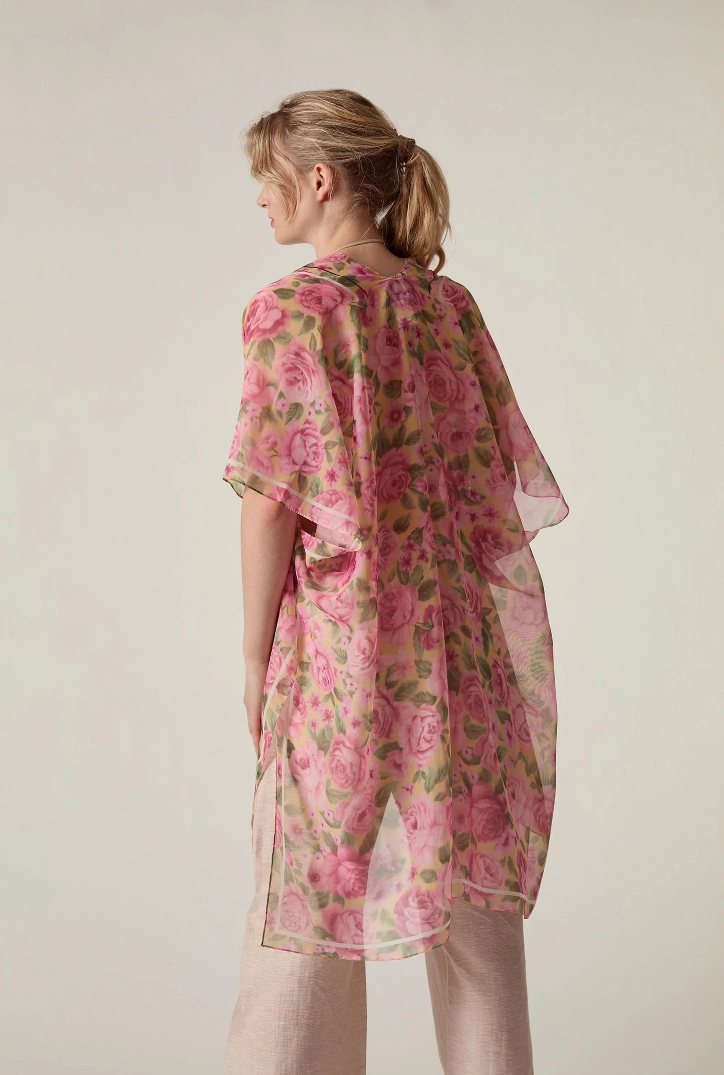 Pink Rose Print Kaftan