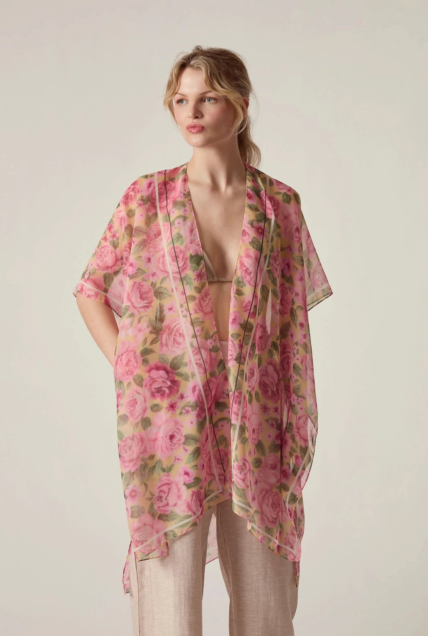 Pink Rose Print Kaftan