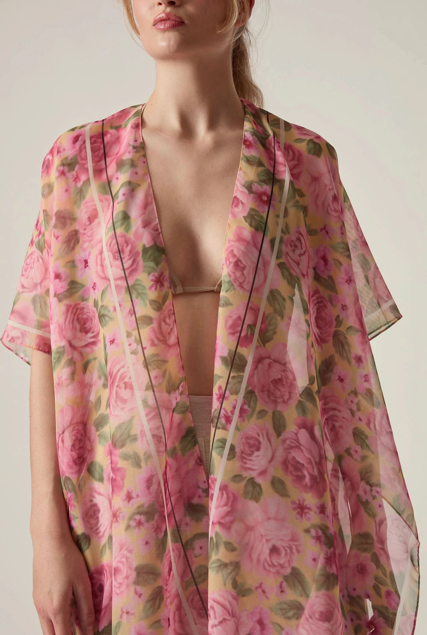 Pink Rose Print Kaftan