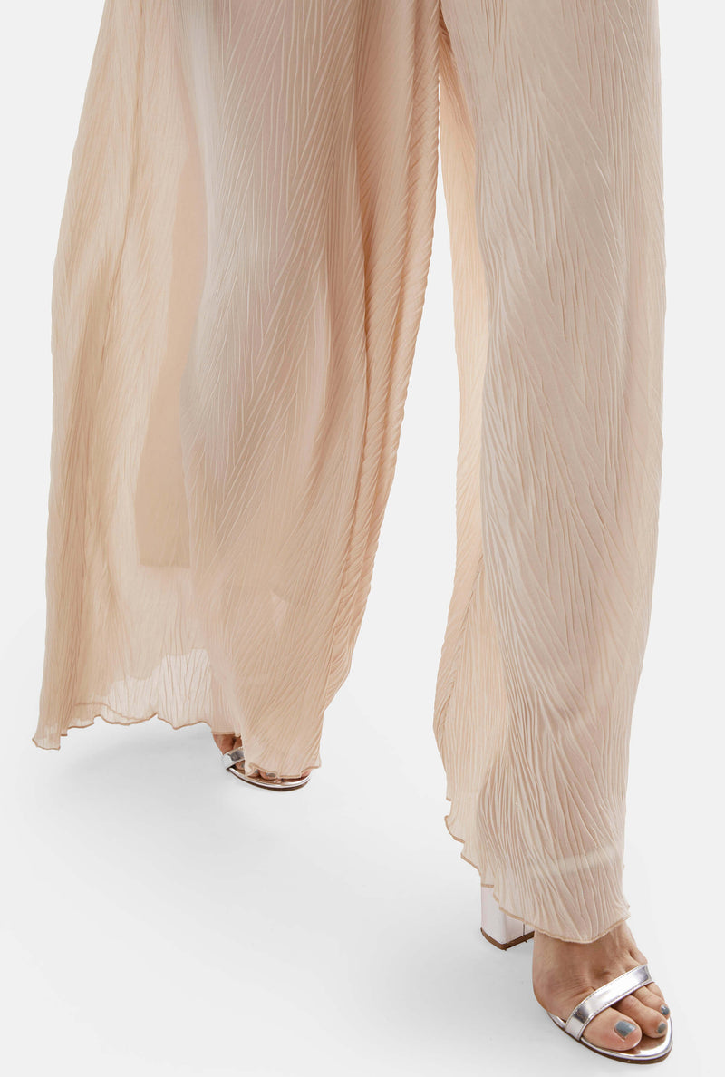 Pleated Cropped Trousers Beige