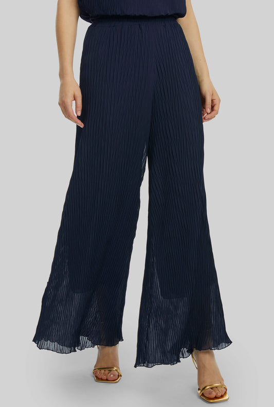 Pleated Cropped Trousers Navy