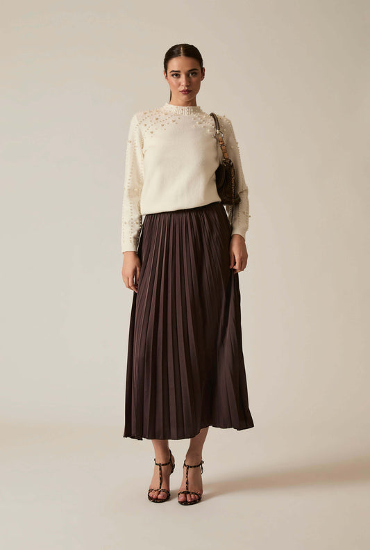 Brown Pleated Maxi Skirt