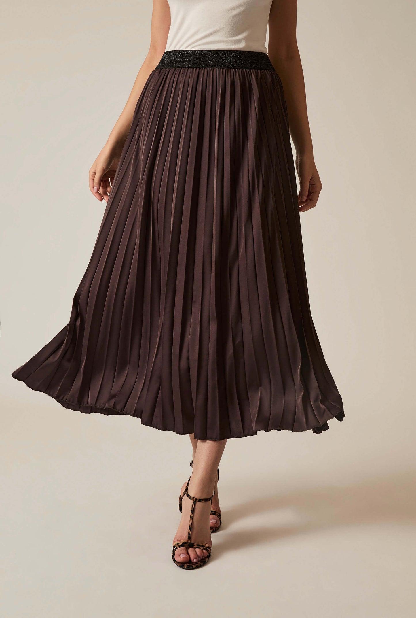 Brown Pleated Maxi Skirt
