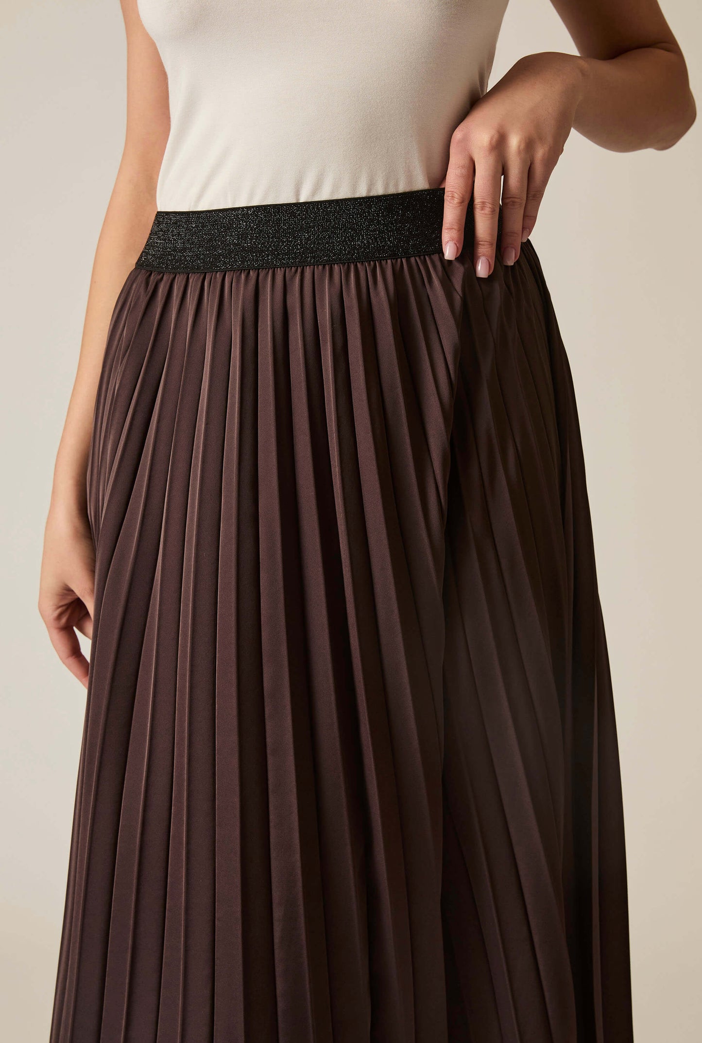 Brown Pleated Maxi Skirt
