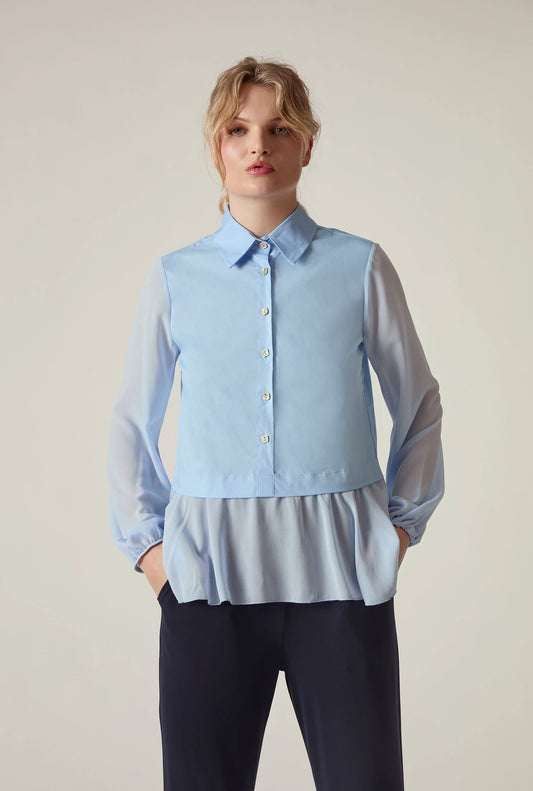 Powder Blue Contrast Hem Blouse