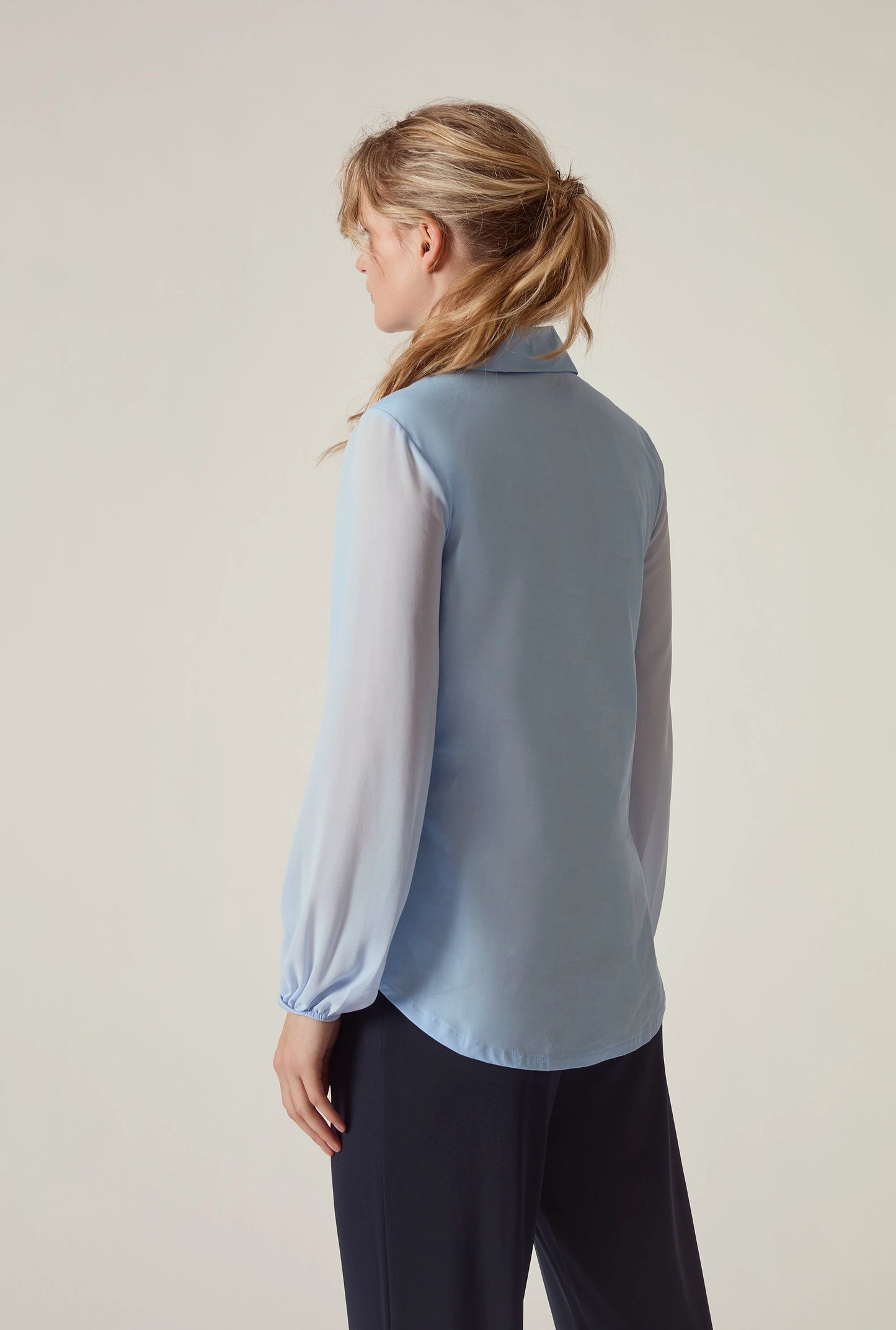 Powder Blue Contrast Hem Blouse