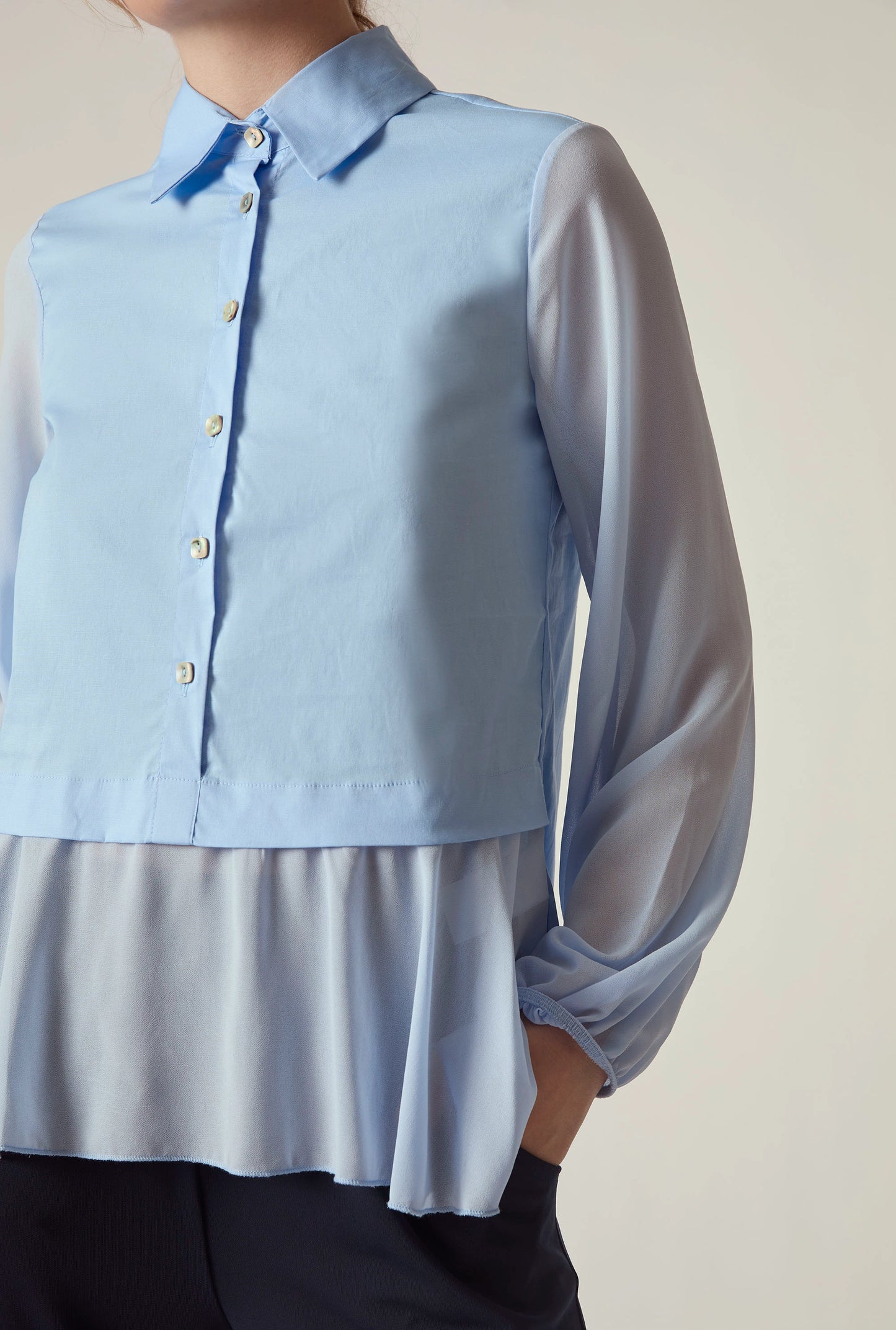 Powder Blue Contrast Hem Blouse