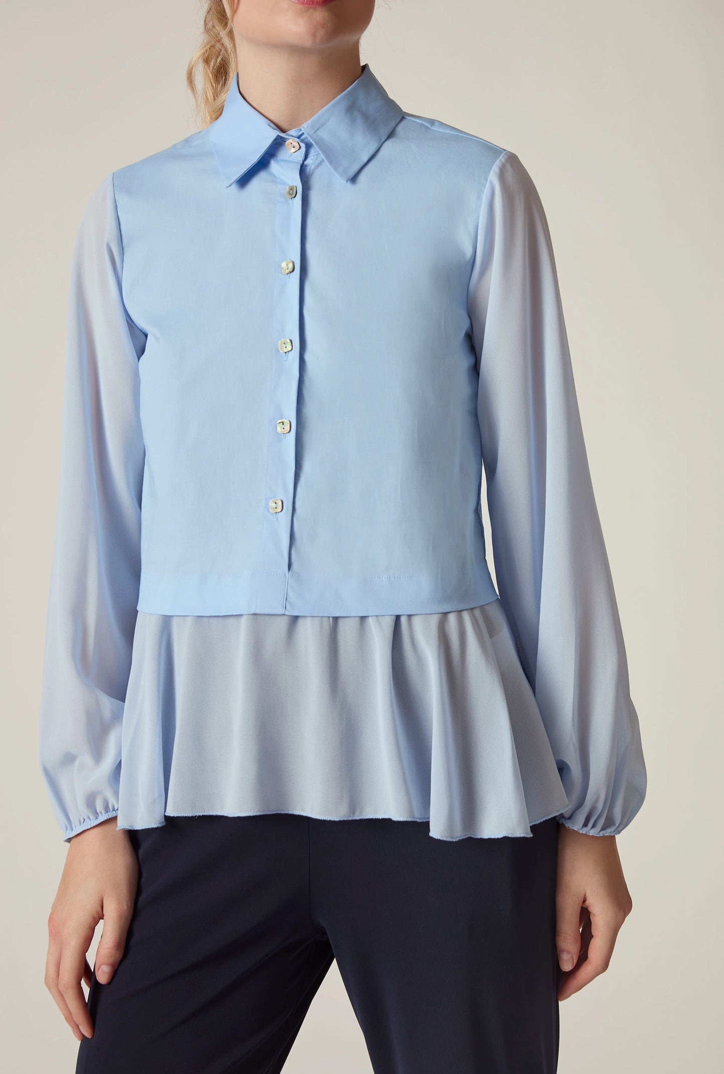 Powder Blue Contrast Hem Blouse