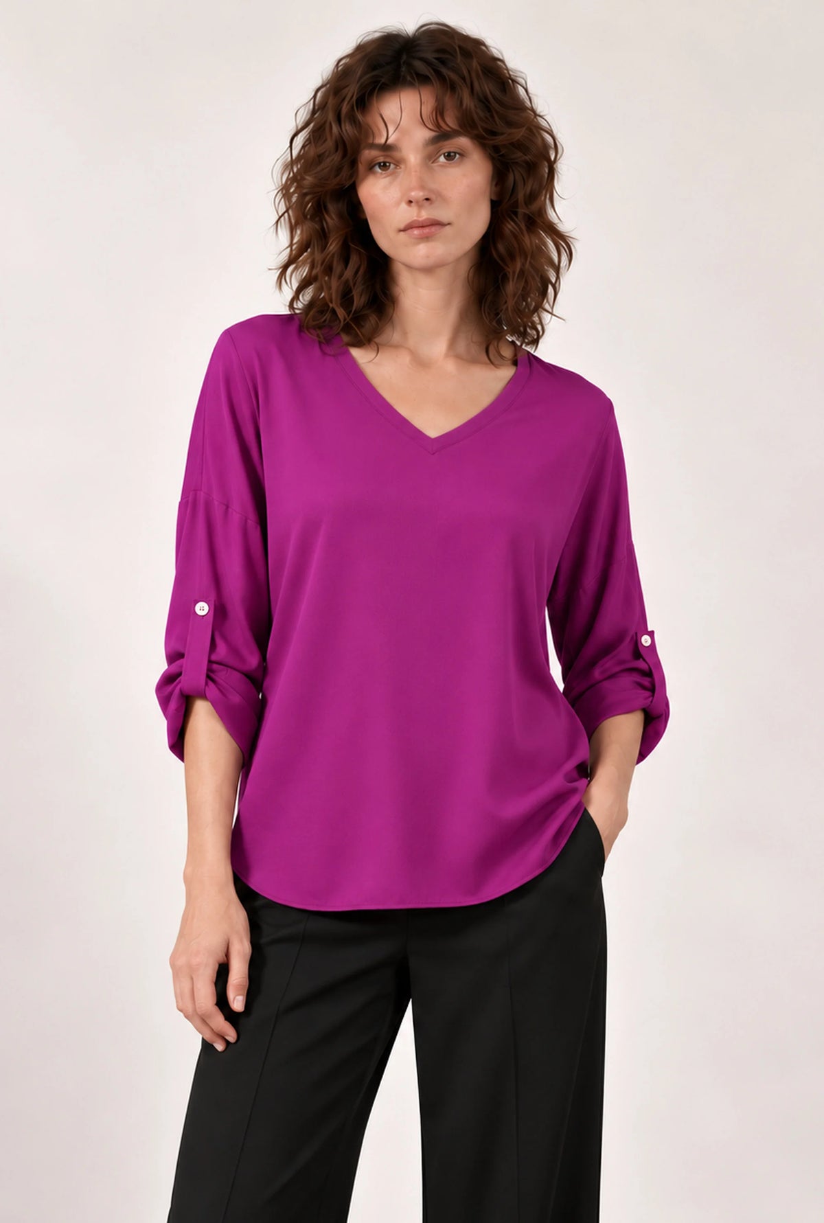 Purple Satin V-Neck Blouse