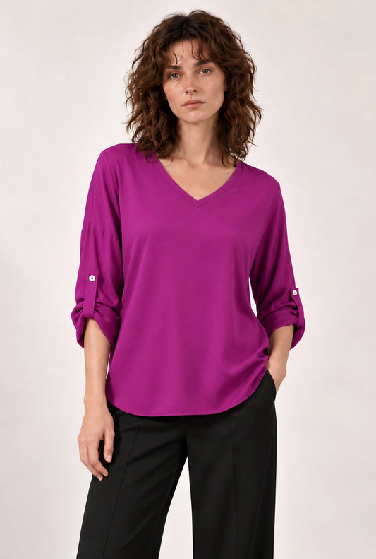 Purple Satin V-Neck Blouse