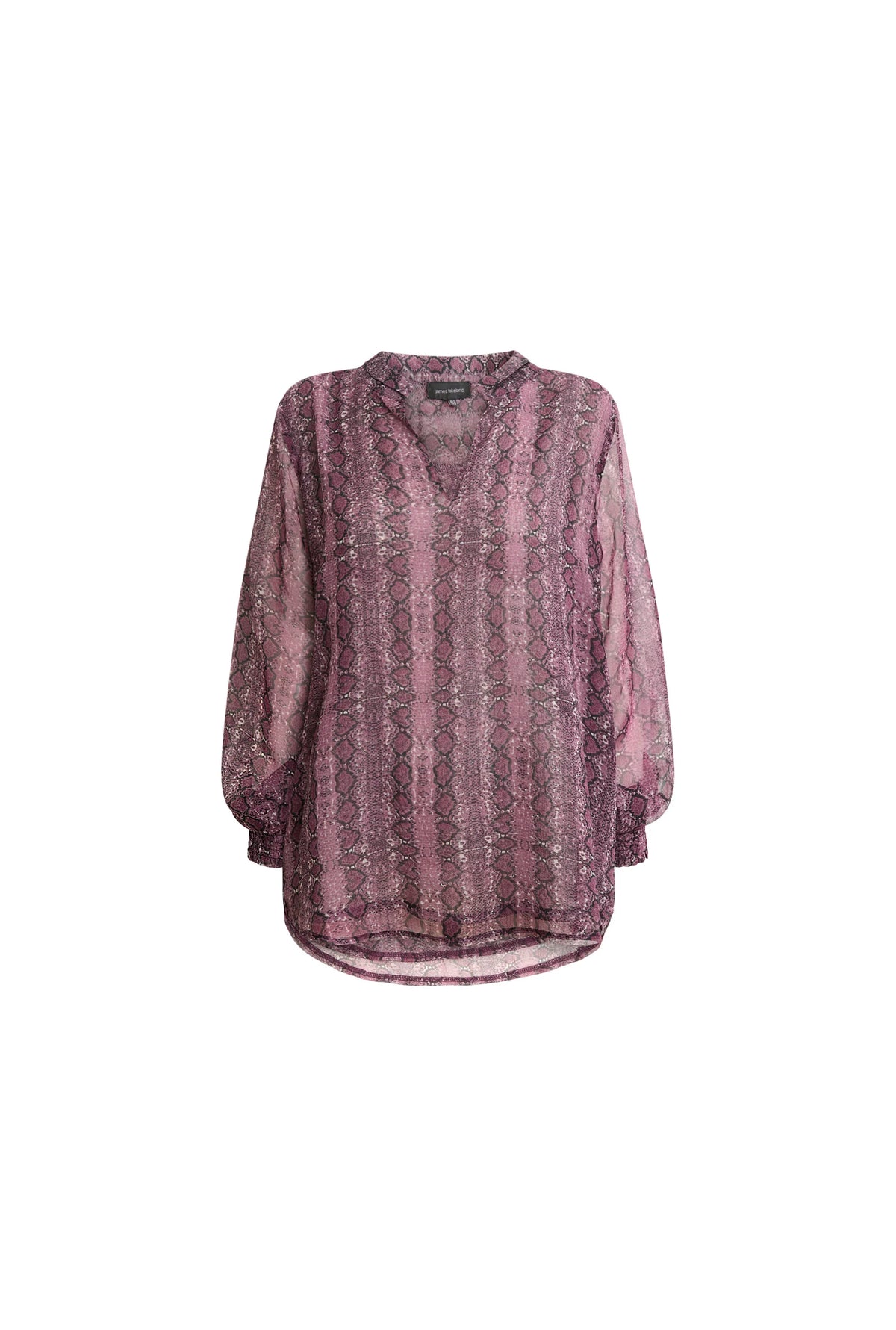 Purple Snake Print Sheer-Sleeve Blouse