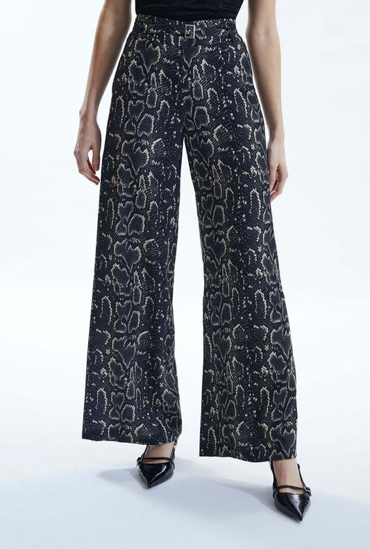 Python Print Trousers Black-Beige