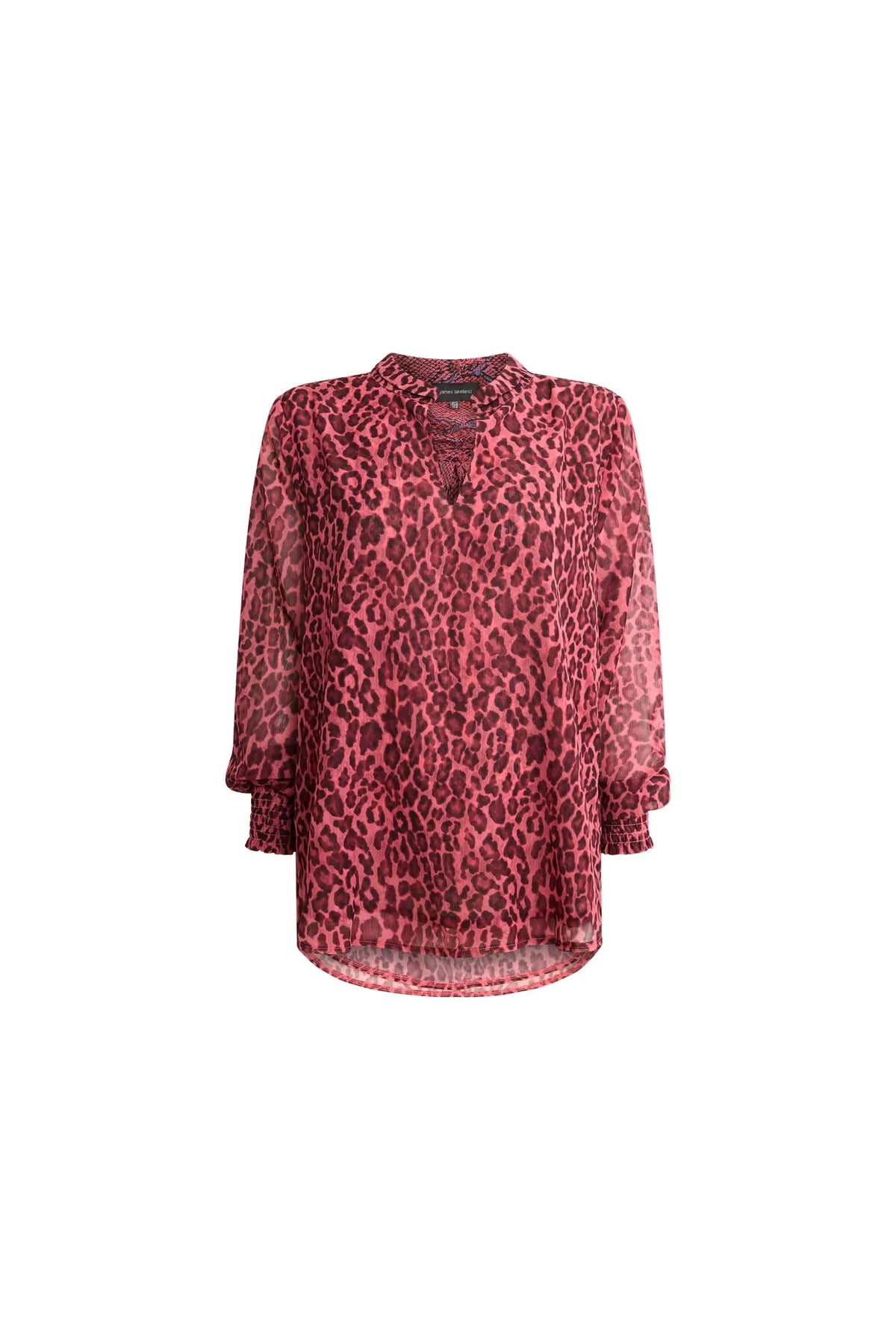 Raspberry Leopard-Print Sheer-Sleeve Blouse