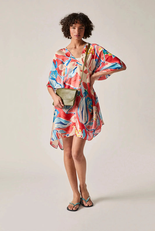 Red Abstract Floral Kaftan
