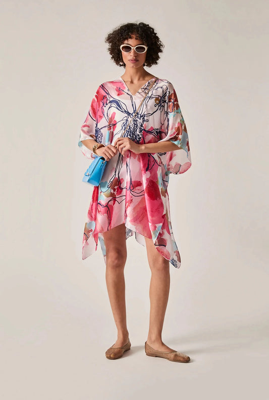 Red Floral Sketch Kaftan