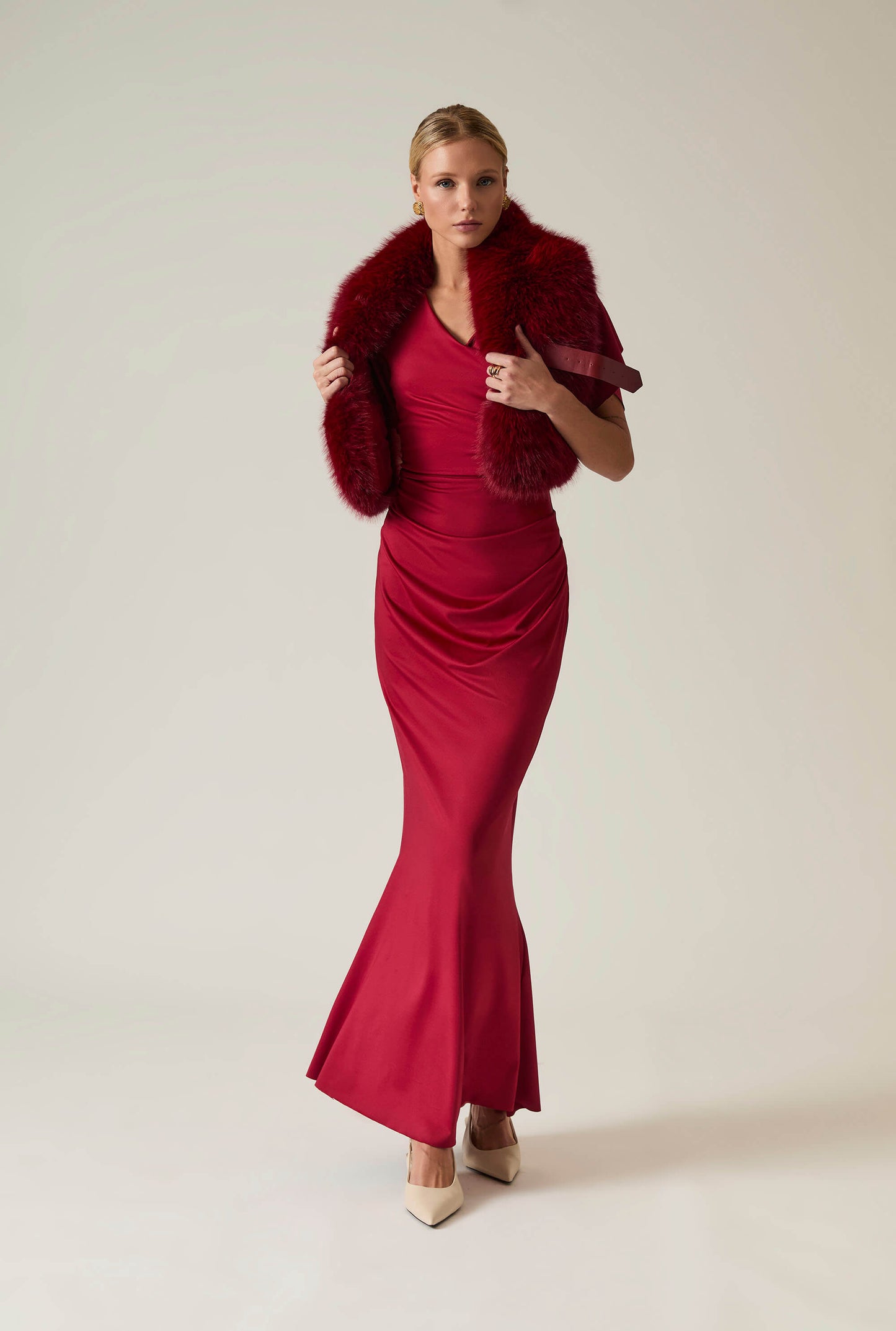 Red Gathered Maxi Dress