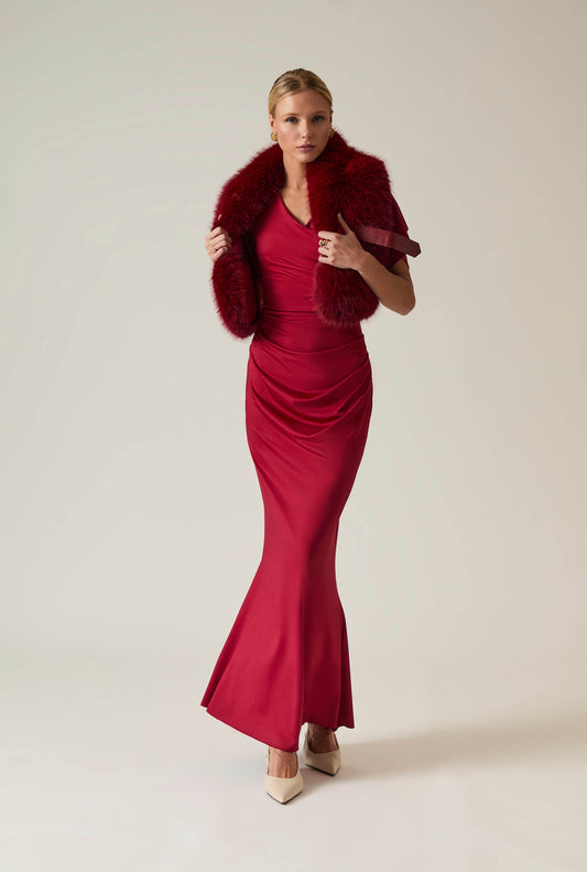 Red Gathered Maxi Dress