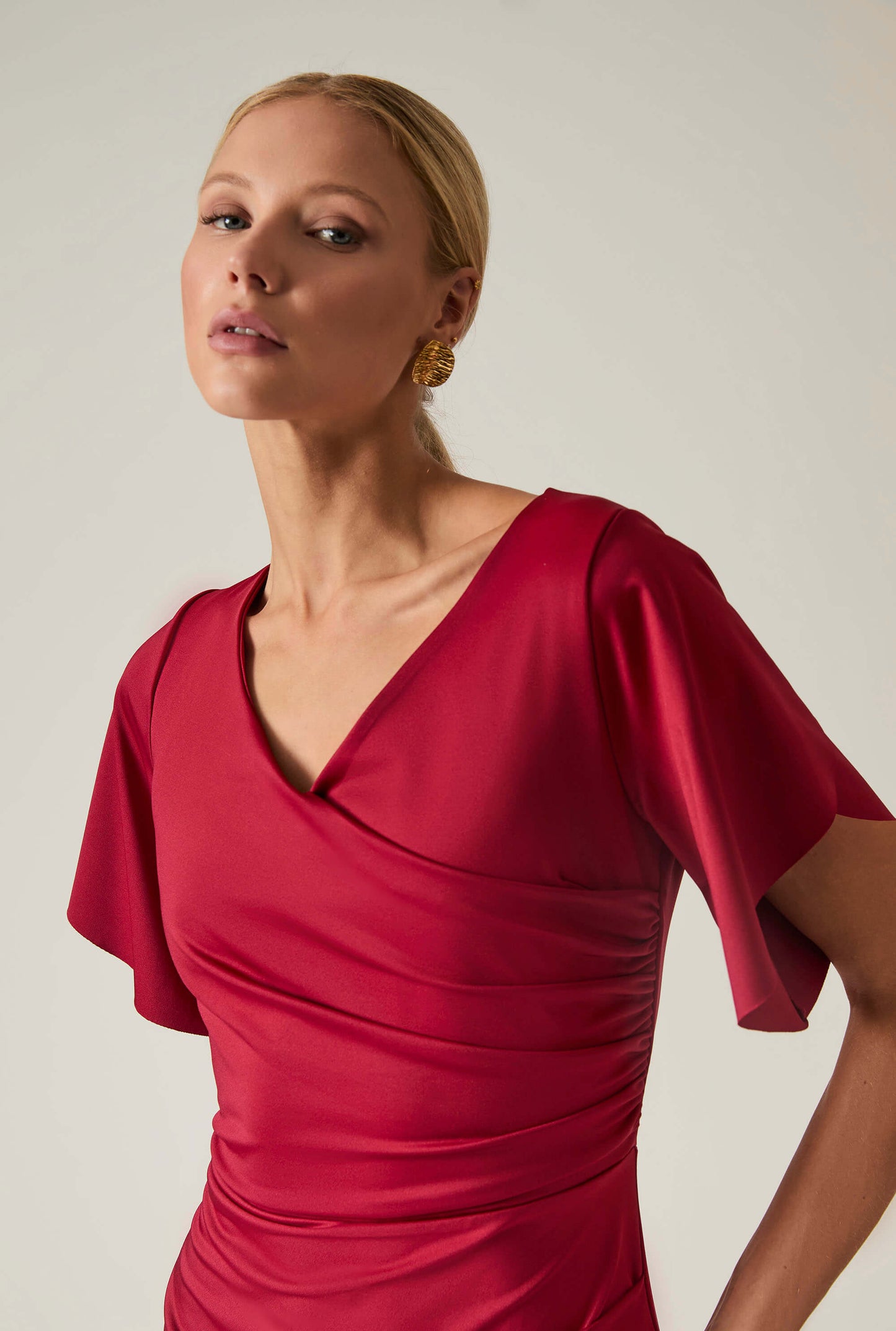 Red Gathered Maxi Dress