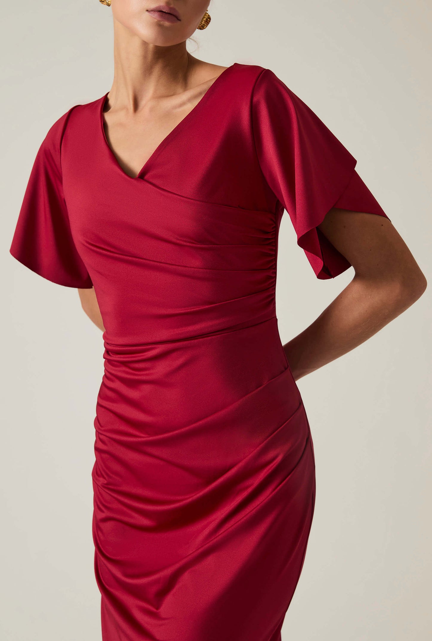 Red Gathered Maxi Dress