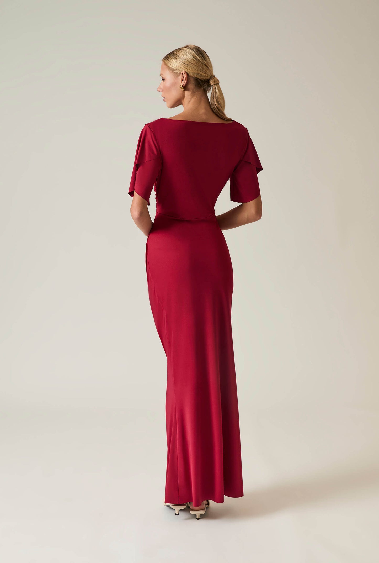 Red Gathered Maxi Dress