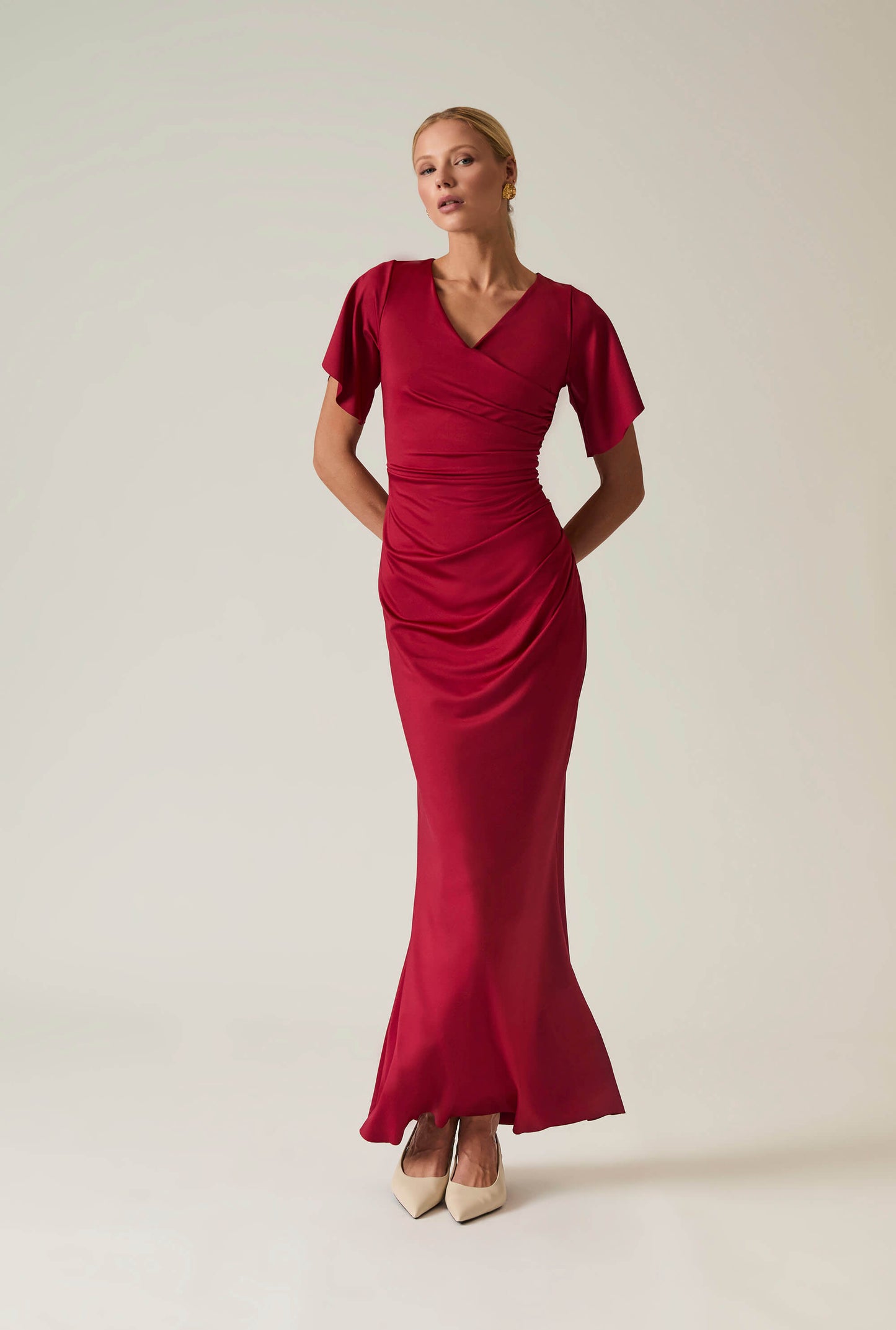 Red Gathered Maxi Dress