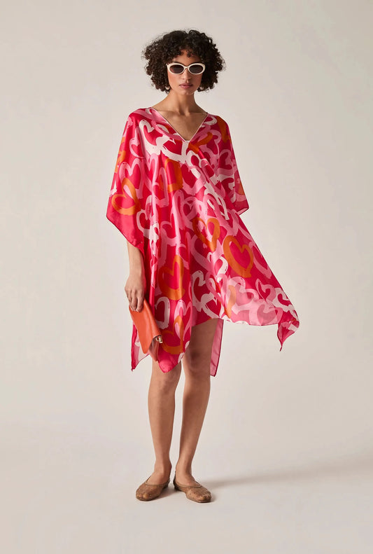 Red Heart Print Kaftan
