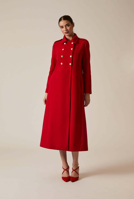 Red Long Military Coat